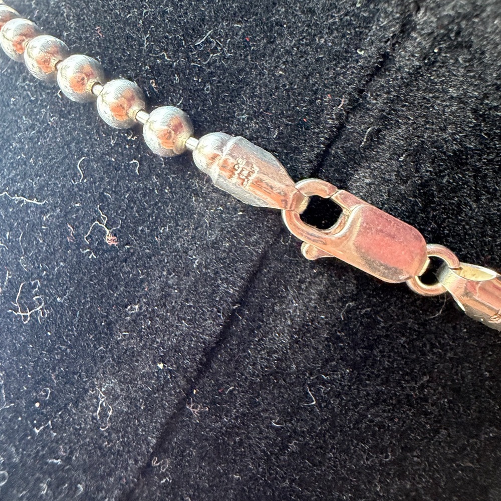 925 Sterling Silver Bead Ball Necklace with Ceramic Sandal Pendant - Picture 4 of 4